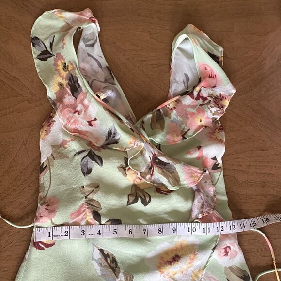 Privacy Please Mint Light Green Floral Wrap Ruffle Hi Low Dress Size XS - Picture 7 of 9